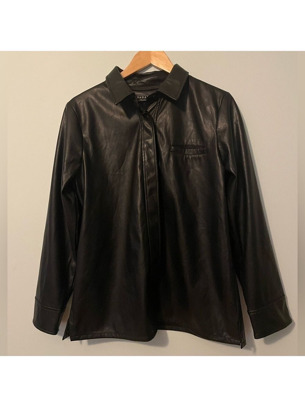 Bagatelle Collection Faux Leather Button Up Shirt Large